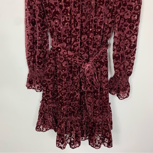 Alex Marie Skyler Burgundy Gold Burnout Velvet Dress Size 4 - Picture 4 of 11